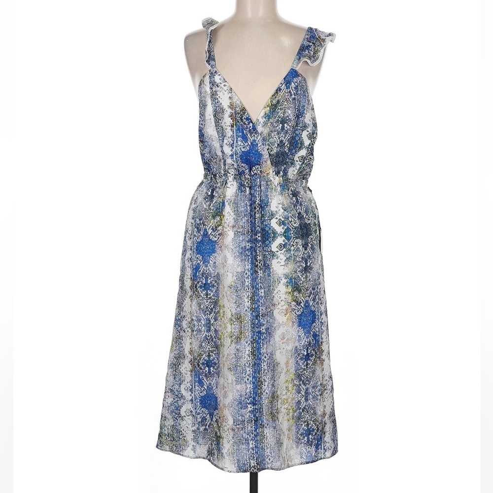 Tularosa Revolve Willa Hi-lo Surplice Neck dress blue scarf watercolor Medium - Picture 2 of 7